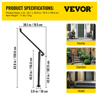 Handrails for Outdoor Steps Wrought Iron Step Railings, Fit 2-3 Steps
