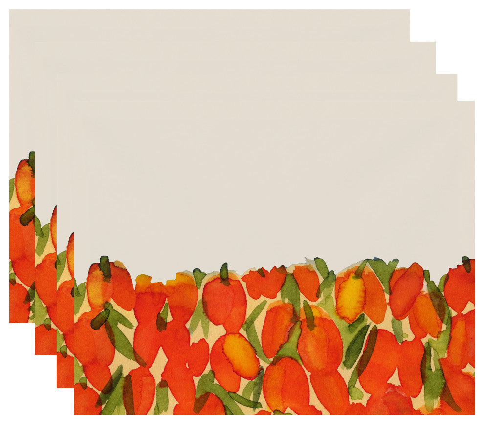 Sunset Tulip Garden Floral Print Placemats, Set of 4, 18"x14", Orange