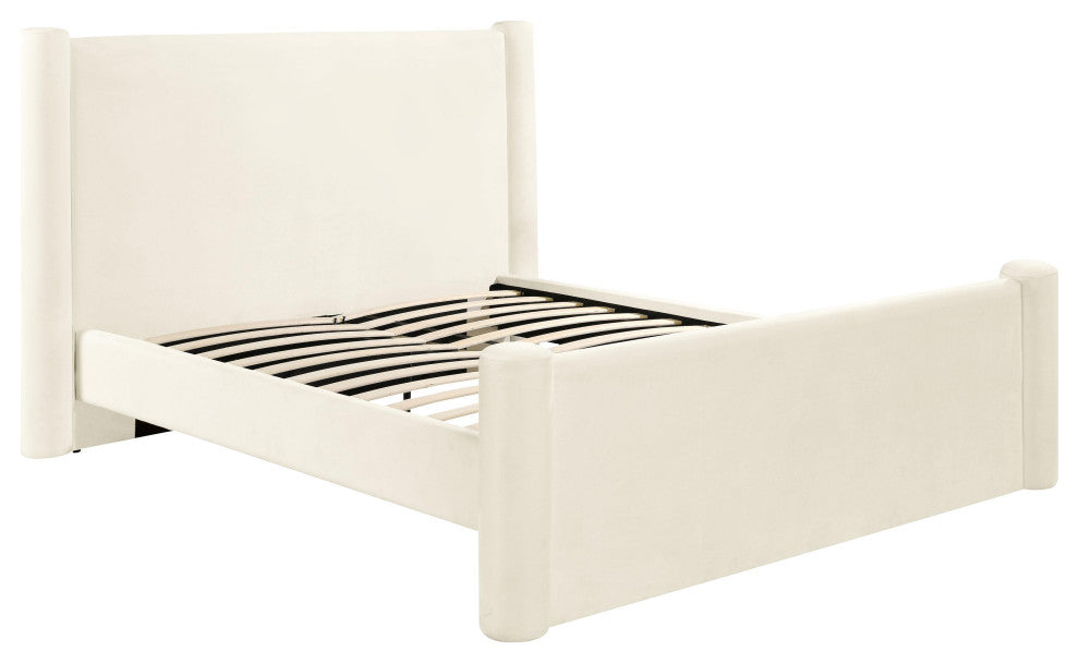 Athara Cream Velvet Queen Bed