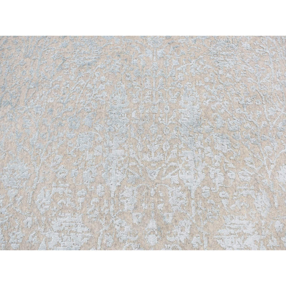Gray Cypress Tree Design Wool and Silk Hand Loomed Round Rug 8' x 8'