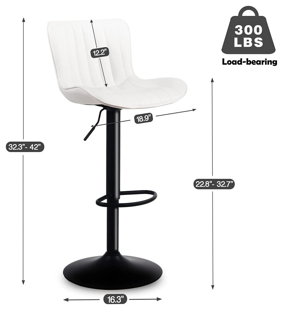 YOUNIKE Set of 2 Leather Bar Stool Adjustable, Swivel, Wingback, White