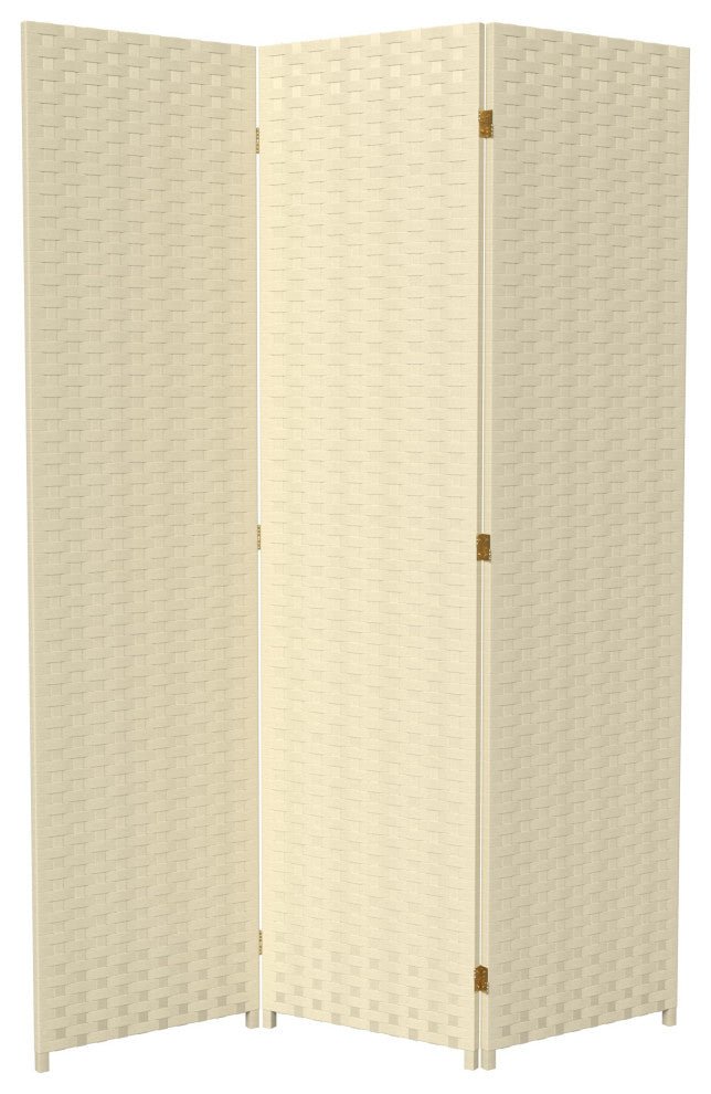 6' Tall Woven Fiber Room Divider, 3 Panel, Cream