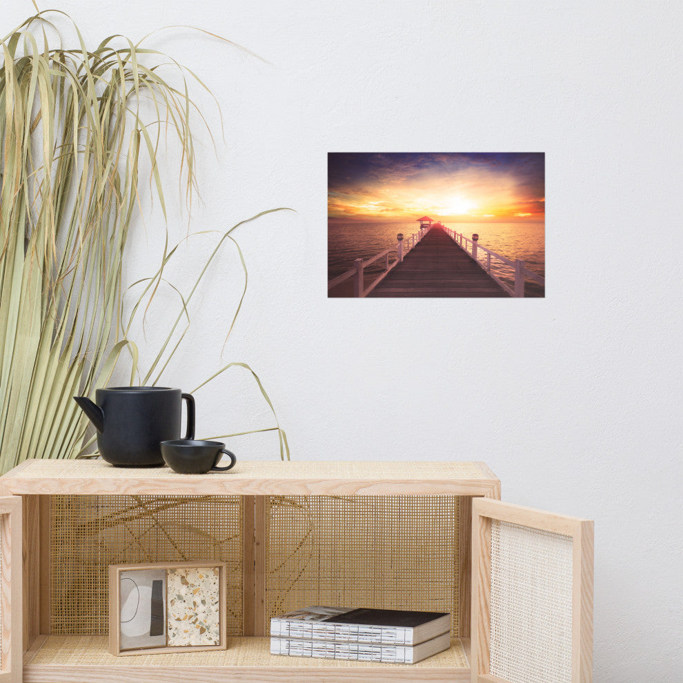 Surreal Wooden Pier at Sunset Landscape Photo Loose Wall Art Prints, 12" X 18"