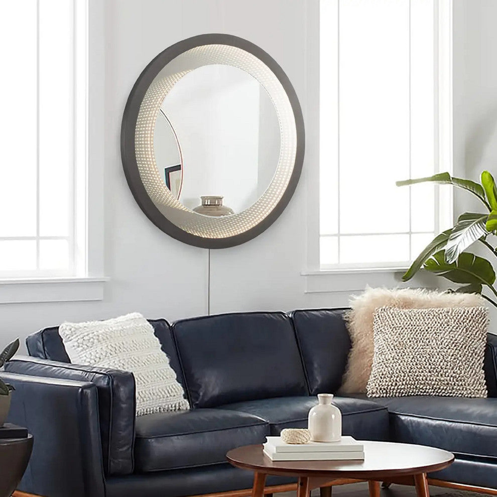 Starfall Vanishing infinity LED Round Wall Mirror in Gunmetal