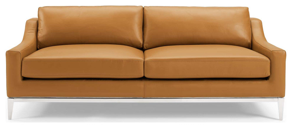 Harness 83.5" Stainless Steel Base Leather Sofa Tan