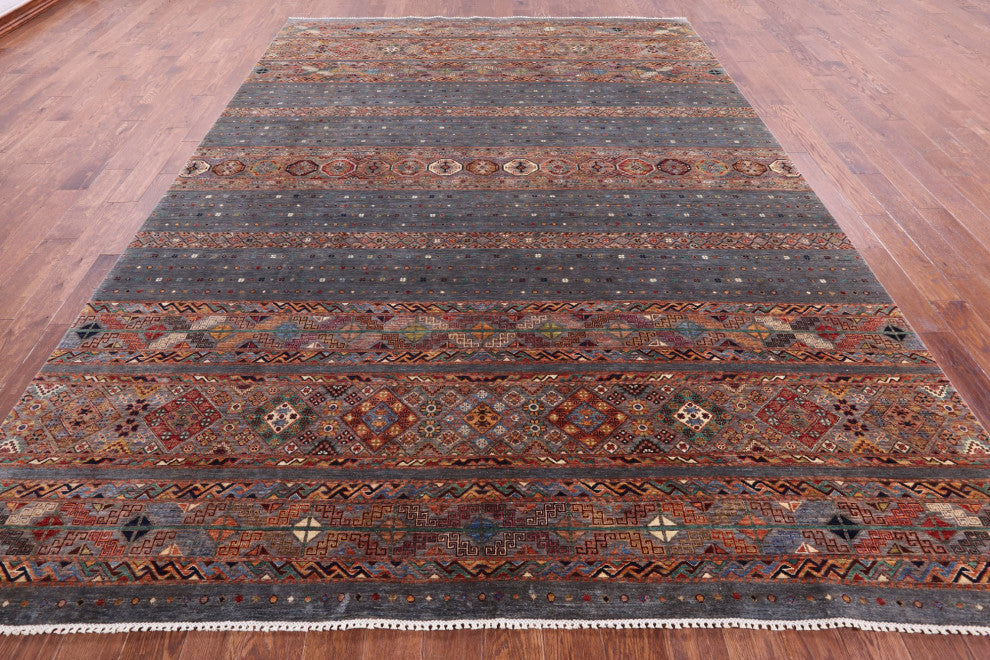 8' 11" X 12' 4" Super Kazak Khorjin Handmade Wool Rug - Q12568