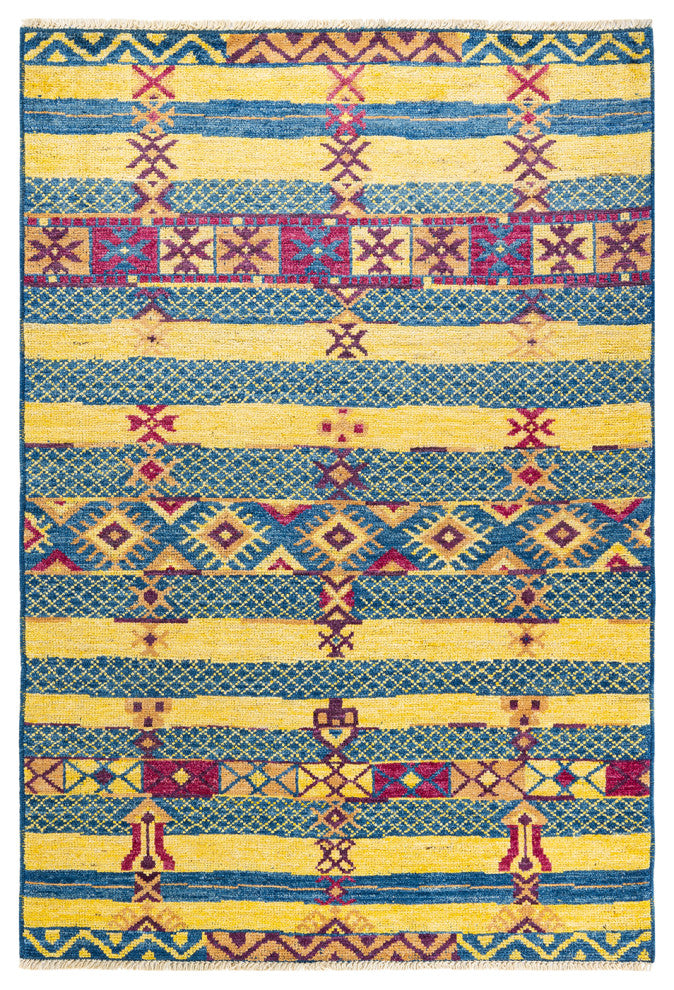 Modern, One-of-a-Kind Handmade Area Rug Blue, 5' 5" x 7' 10"