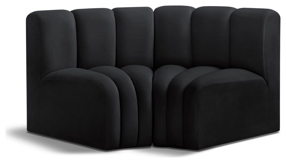Arc Velvet Upholstered 2-Pc. Inward Curved Modular Sectional, Black