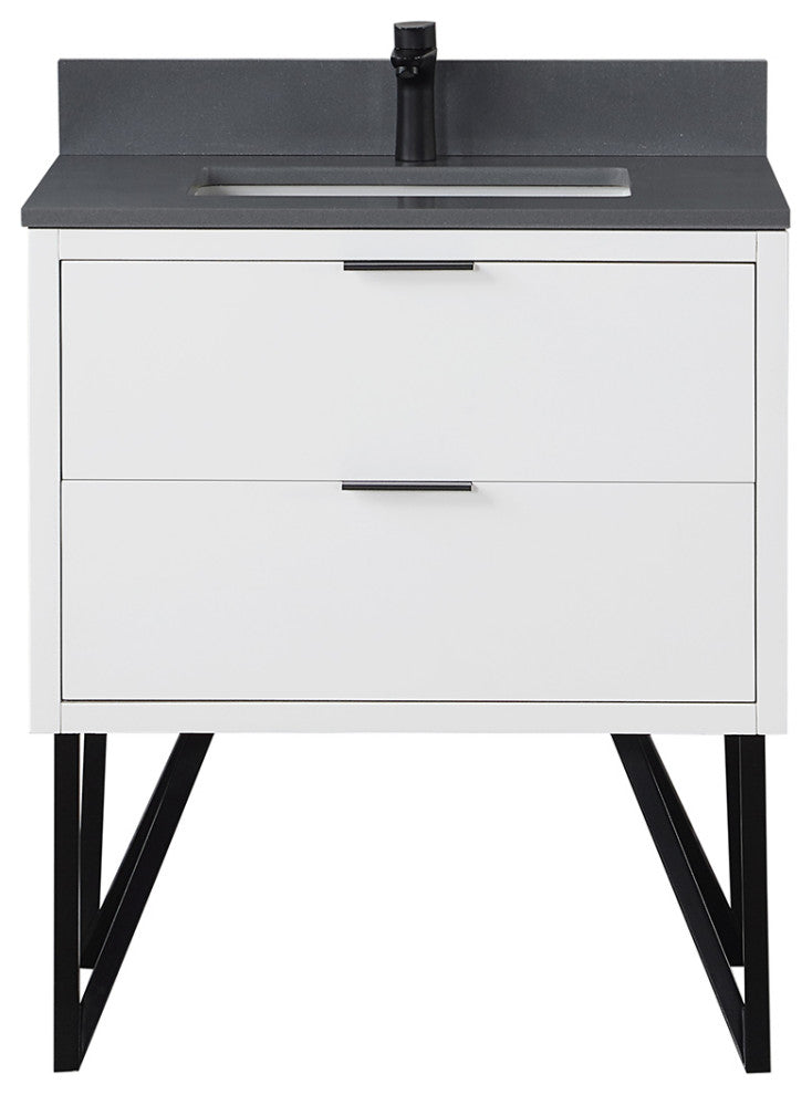Helios Vanity With Gray Countertop, White, 30", No Mirror