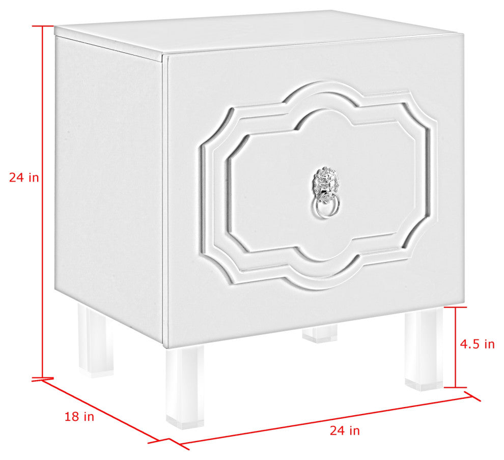 Molly Lacquer-Finish Chrome Ornament Handle Lucite Leg Side Table, Light Gray