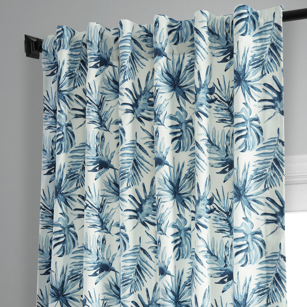 Artemis Printed Cotton Curtain Single Panel, Artemis Blue, 50wx96l