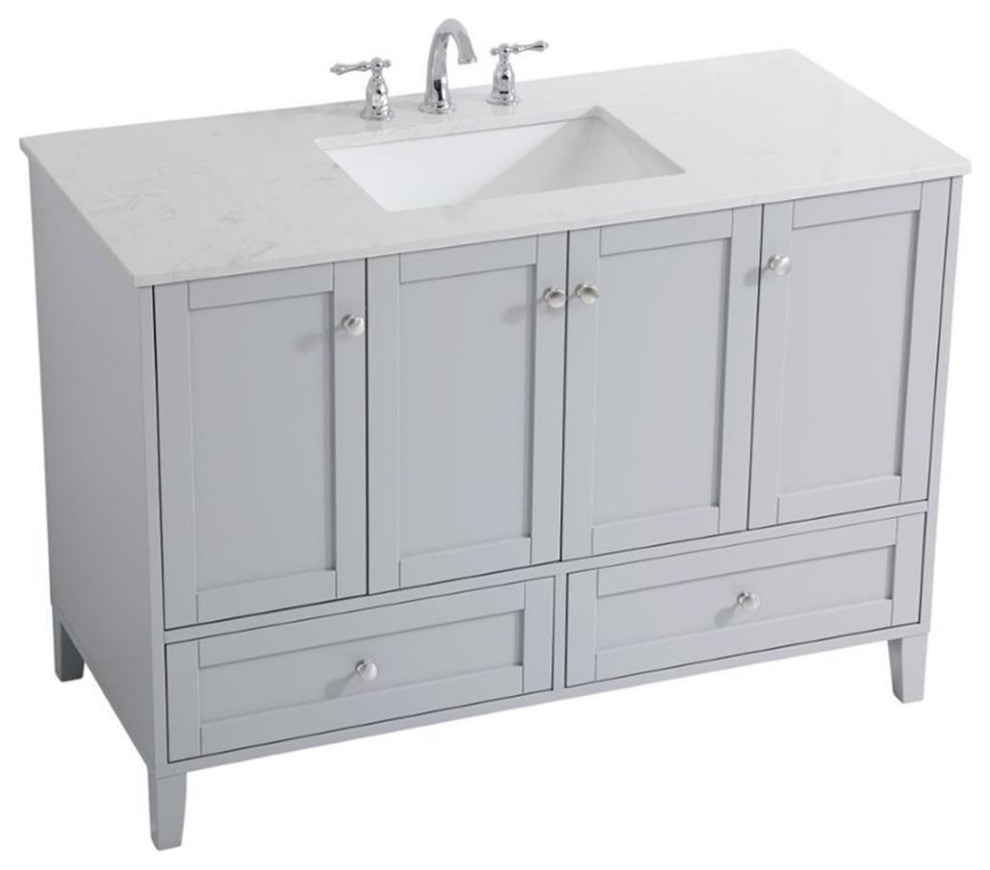 Elegant Decor Sommerville 48" Single Quartz Top Bathroom Vanity in Gray