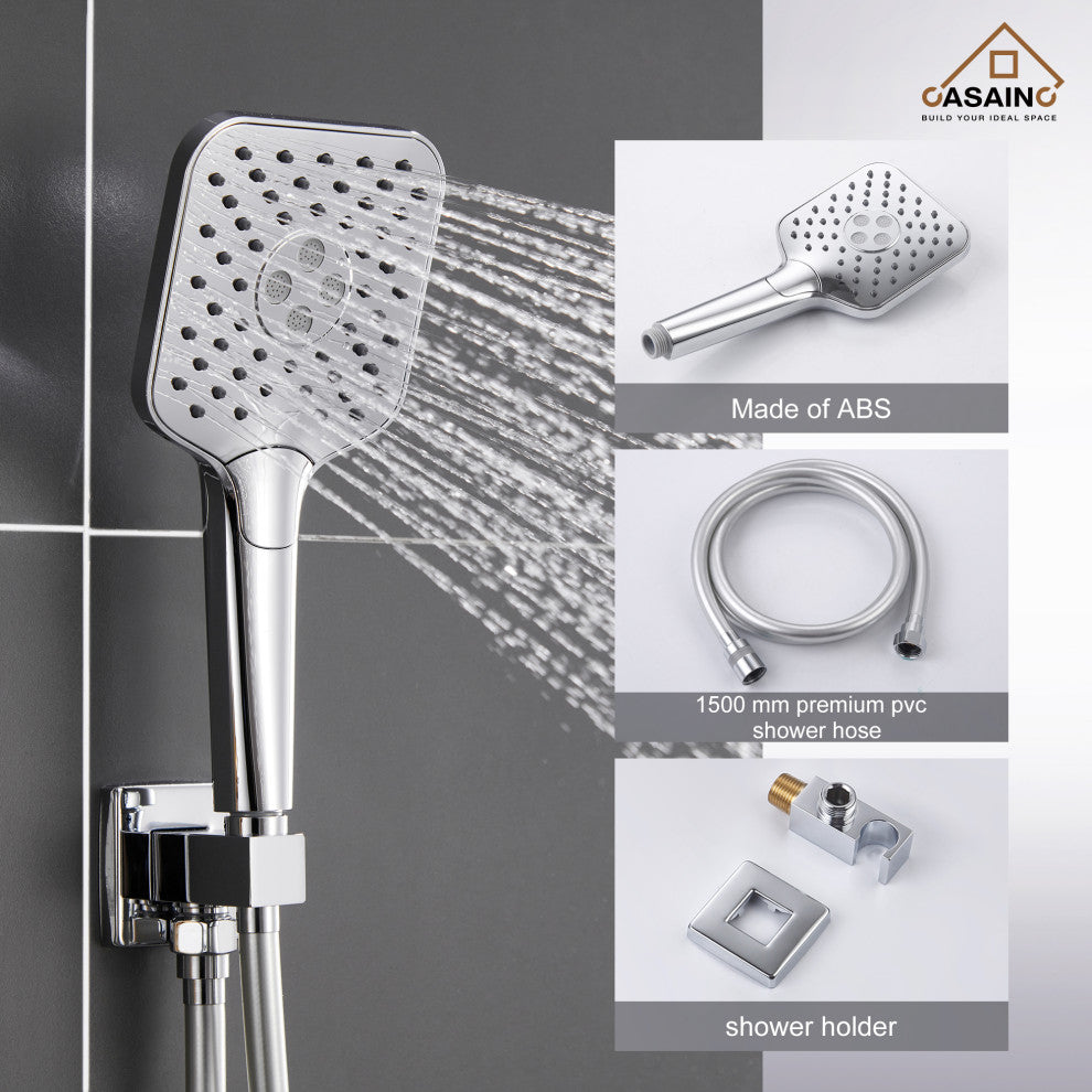 9inch Shower System Brushed Nickel Dual Head Waterfall Shower Bar System, Chrome