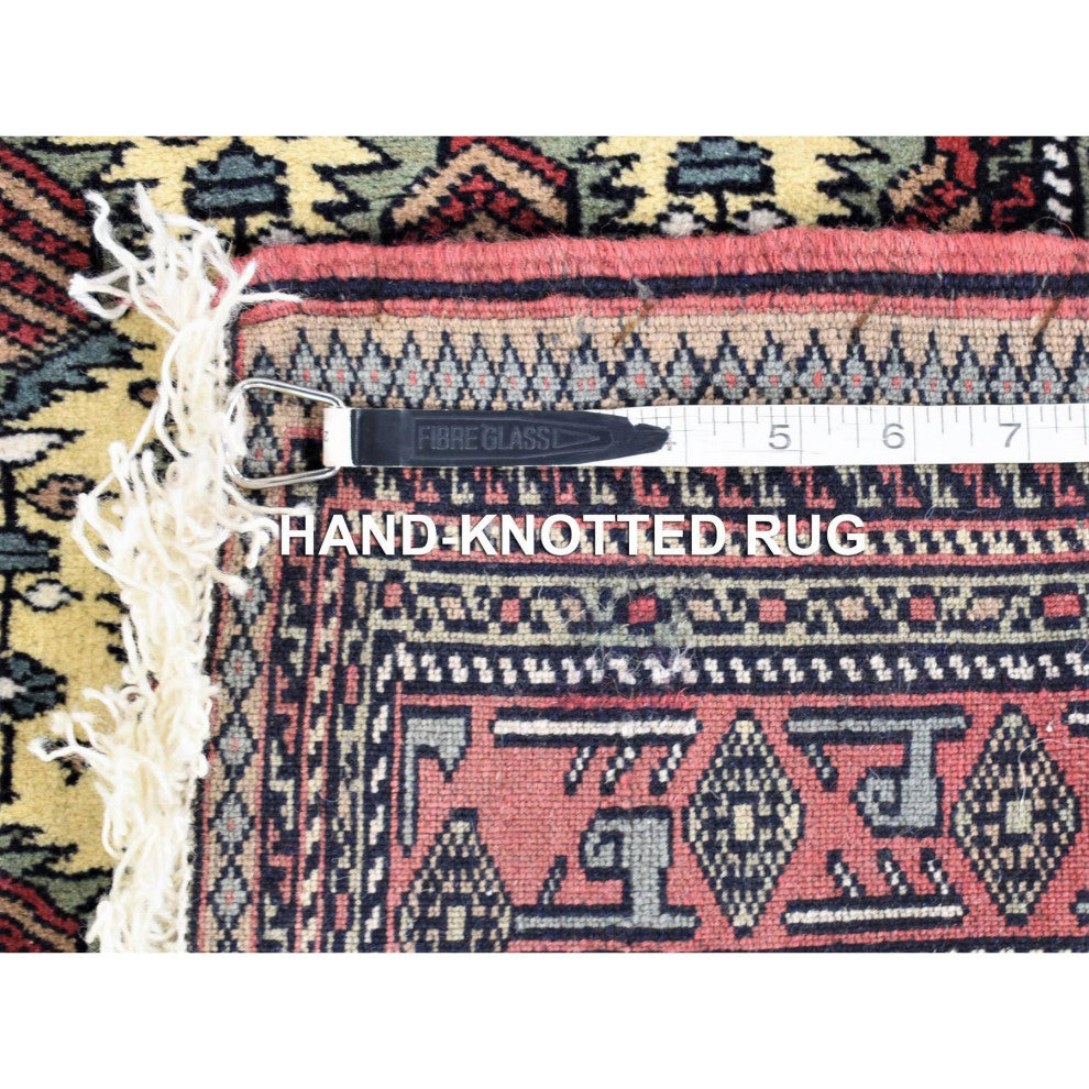 Ivory Tribal Northwest Persian Pure Wool Hand Knotted Runner Rug, 2'10"x13'2"