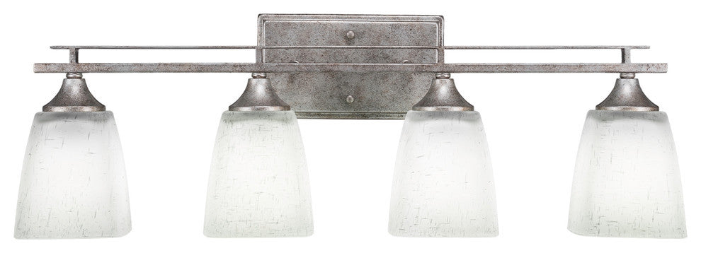 Uptowne 4-Light Bath Bar, Aged Silver/White Muslin