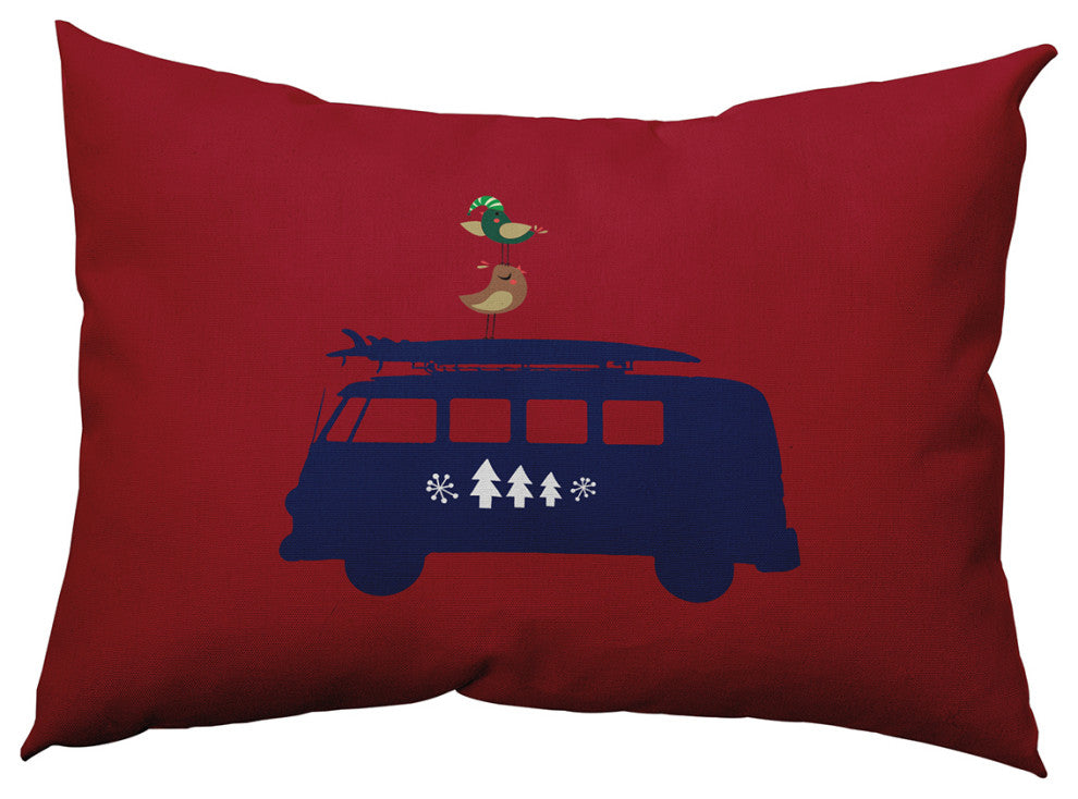 Christmas Surf Bird Accent Pillow, Haute Red, 14"x20"