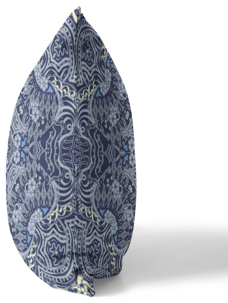 20" Indigo Boho Ornate Indoor Outdoor Throw Pillow