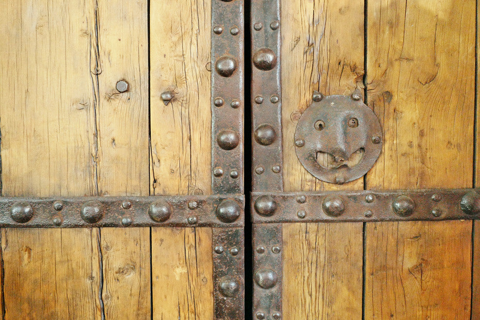 Consigned Old Mongolian Wood and Iron Door