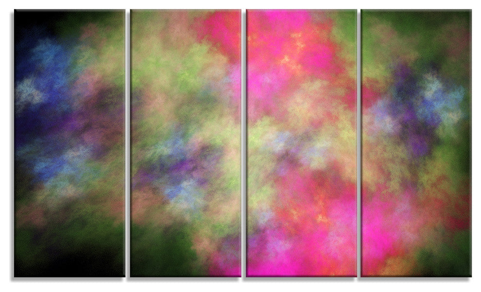 Pink Starry Fractal Sky, Abstract Canvas Art Print, 48"x28", 4 Panels