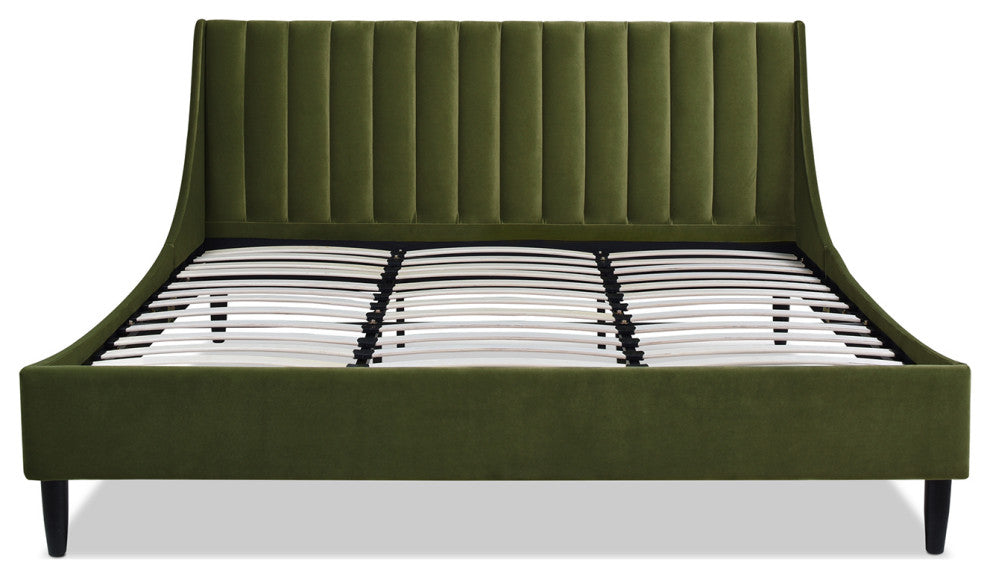 Aspen Modern Vertical Tufted Upholstered Platform Bed, Olive Green Performance Velvet, King
