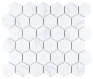 Carrione 2" Hex Matte Carrara Porcelain Floor and Wall Tile