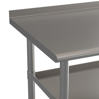 Stainless Steel 18 Gauge Work Table With 1.5" Backsplash and 2 Undershelves, NSF