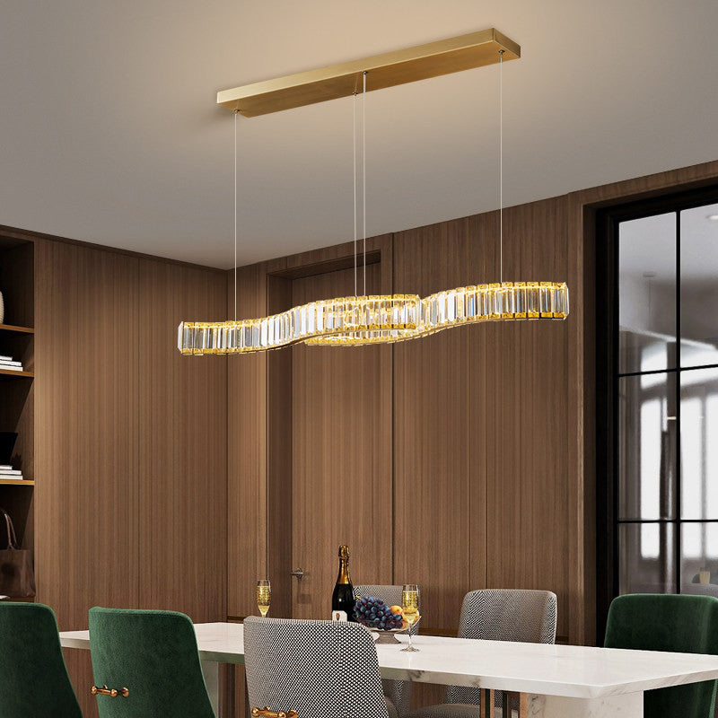 Induno Olona | Modern Crystal S-shaped LED Chandelier for Living Room, Silver, Cool Light