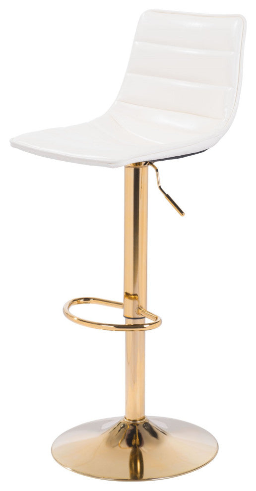 Bar Stool Chair Barstool, Steel Metal, Fabric, White, Gold, Kitchen Cafe Bistro