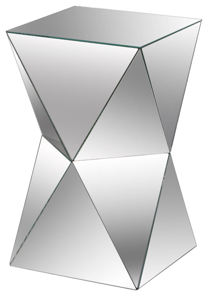 Pedestal table crafted in triangular mirror