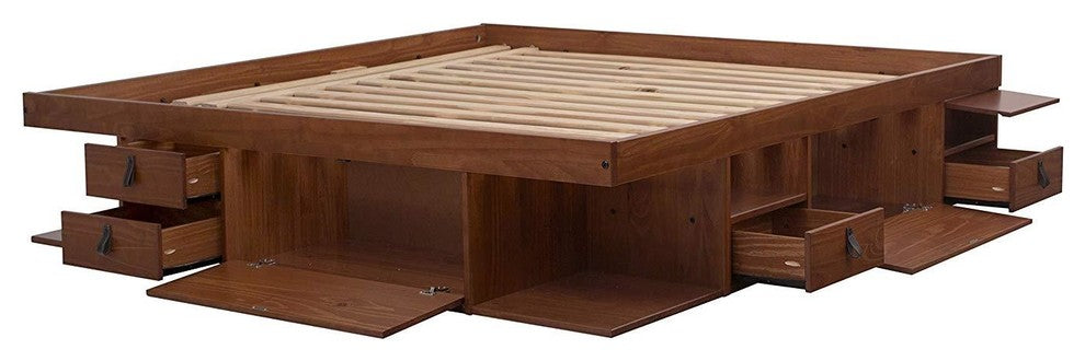 Memomad Bali Storage Platform Bed with Drawers (King Size, Caramel)