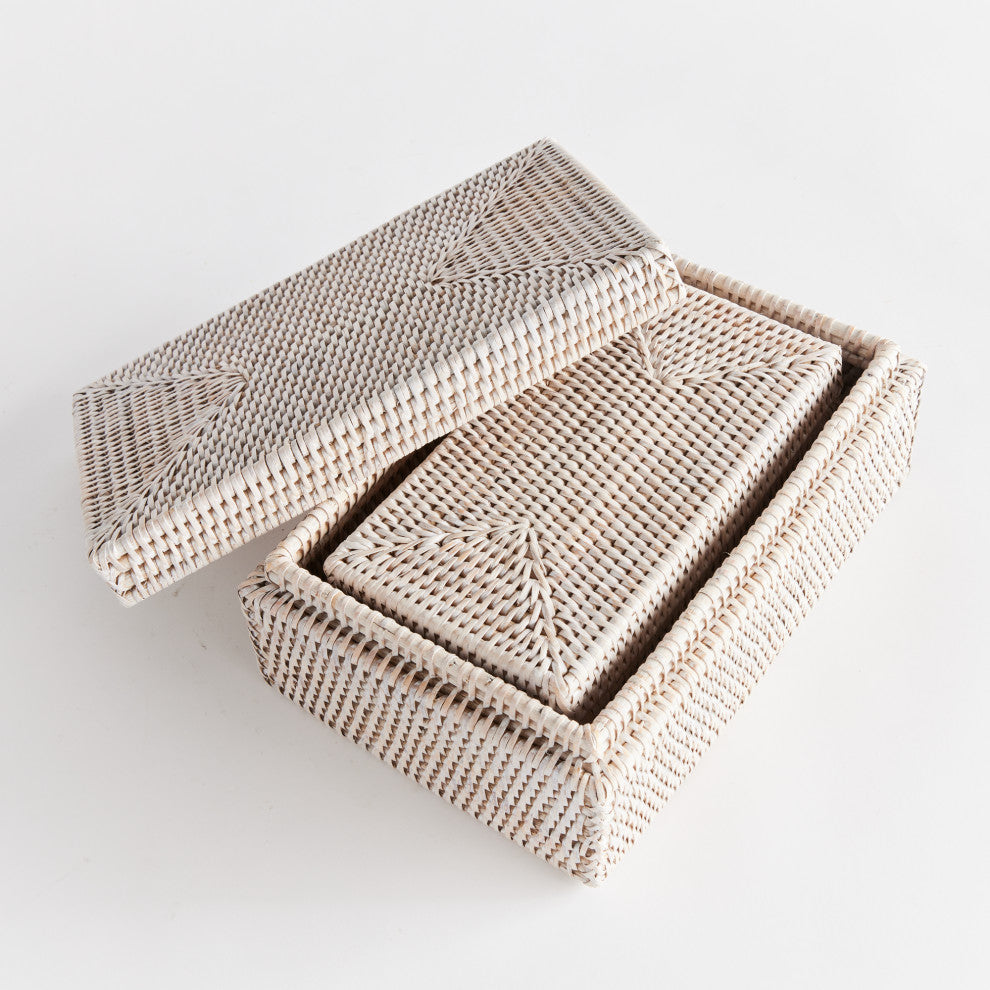 Burma Rattan Rectangular Lidded Boxes