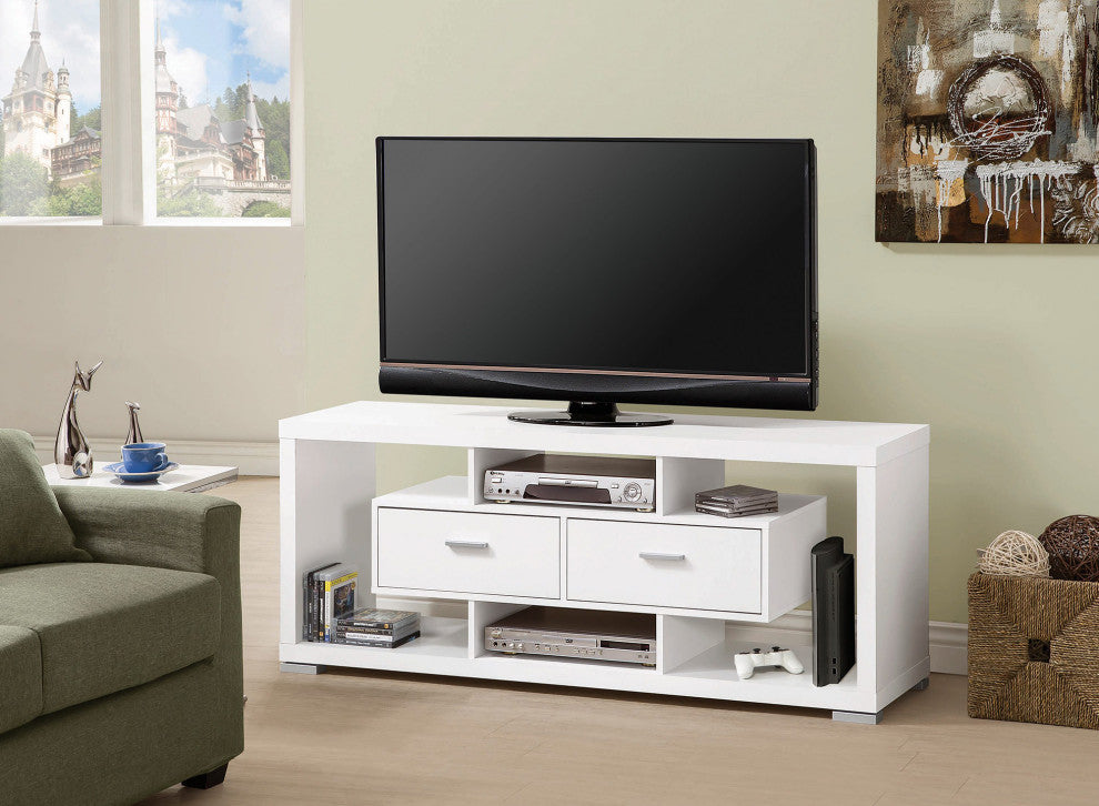 59" 2-drawer Rectangular TV Console, White