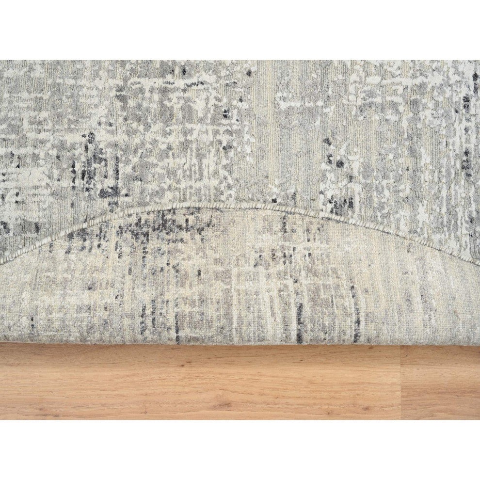 Light Gray, Modern Design, Natural Wool, Hand Knotted Round Rug, 6'0"x6'0"
