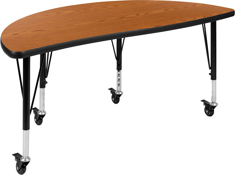 Mobile 47.5" Circle Wave Activity Table Set with 14" Student Stack Chairs, Oak