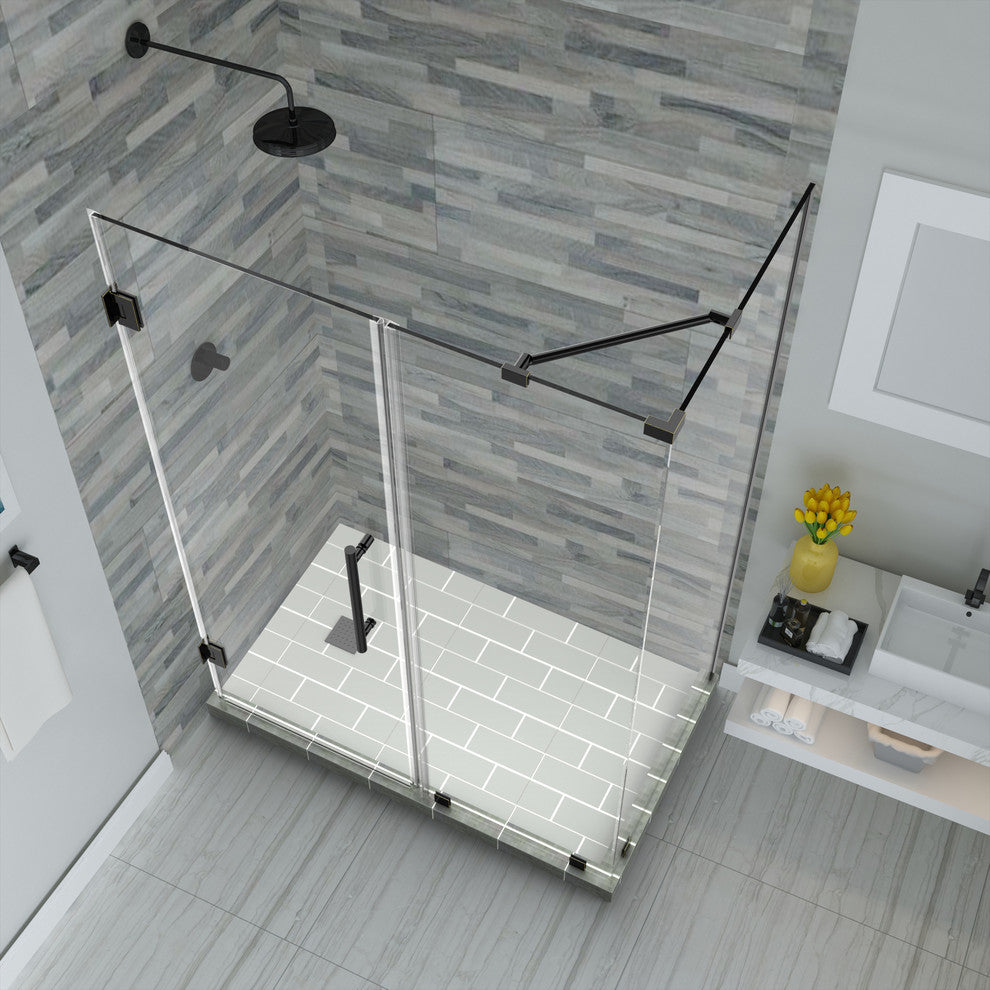 Bromley 36.25"-37.25"x32.375"x72" Frameless Corner Hinged Shower Enclosure