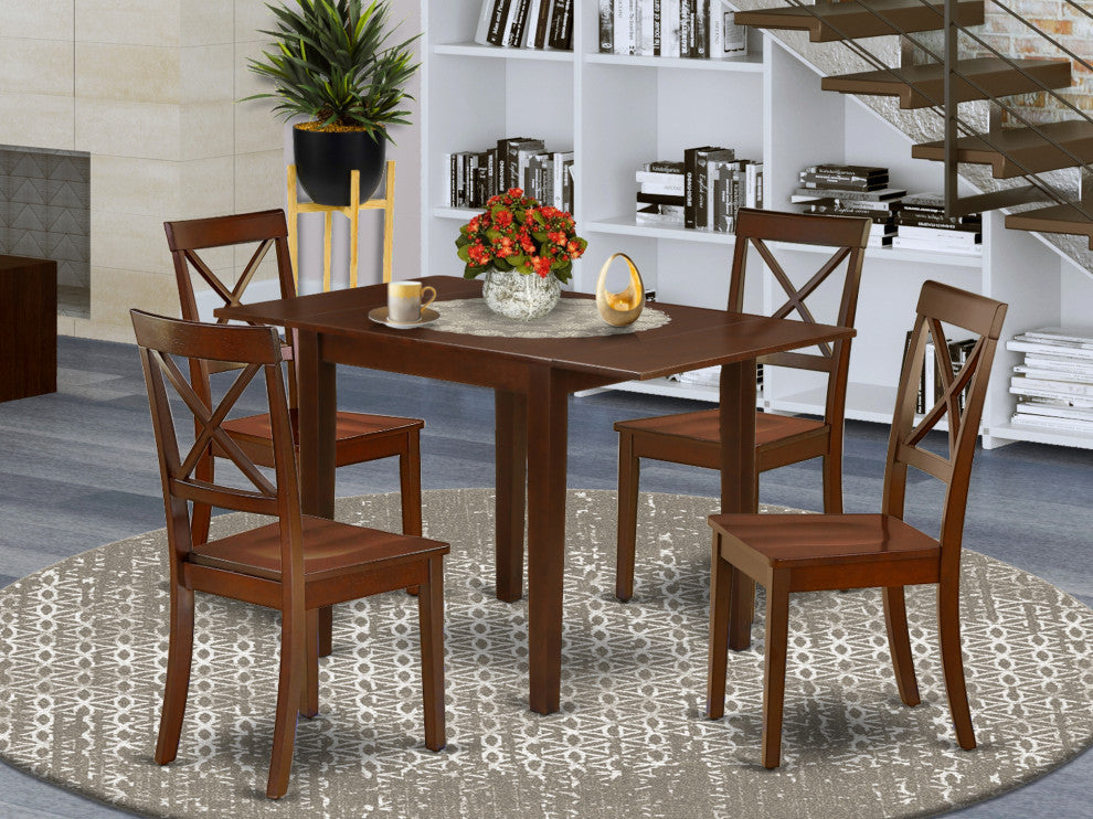 Dining Set 5 Pc- 4 Chairs, Table, Mahogany Finish Solid Wood Structure.