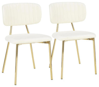 Bouton Contemporary/Glam Chair in Gold Metal and Cream Velvet - Set of 2
