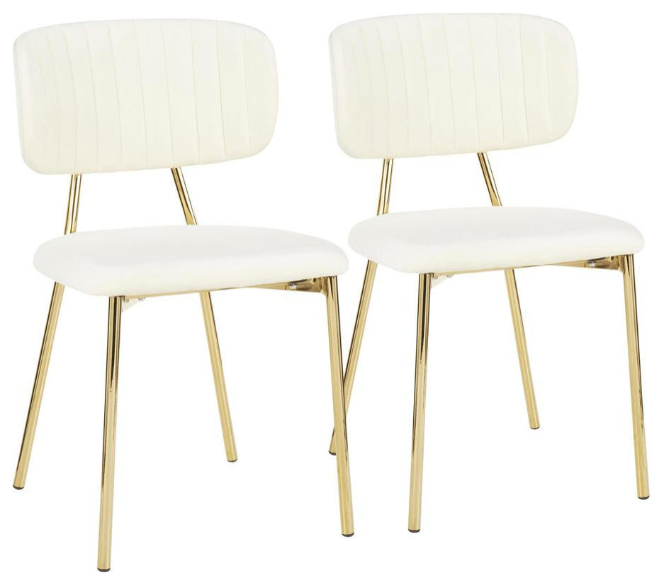 Bouton Contemporary/Glam Chair in Gold Metal and Cream Velvet - Set of 2
