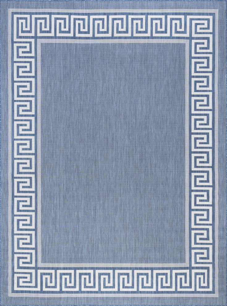 Giovanna Transitional Greek Key Blue/Cream Indoor/Outdoor Area Rug, 9'x12'