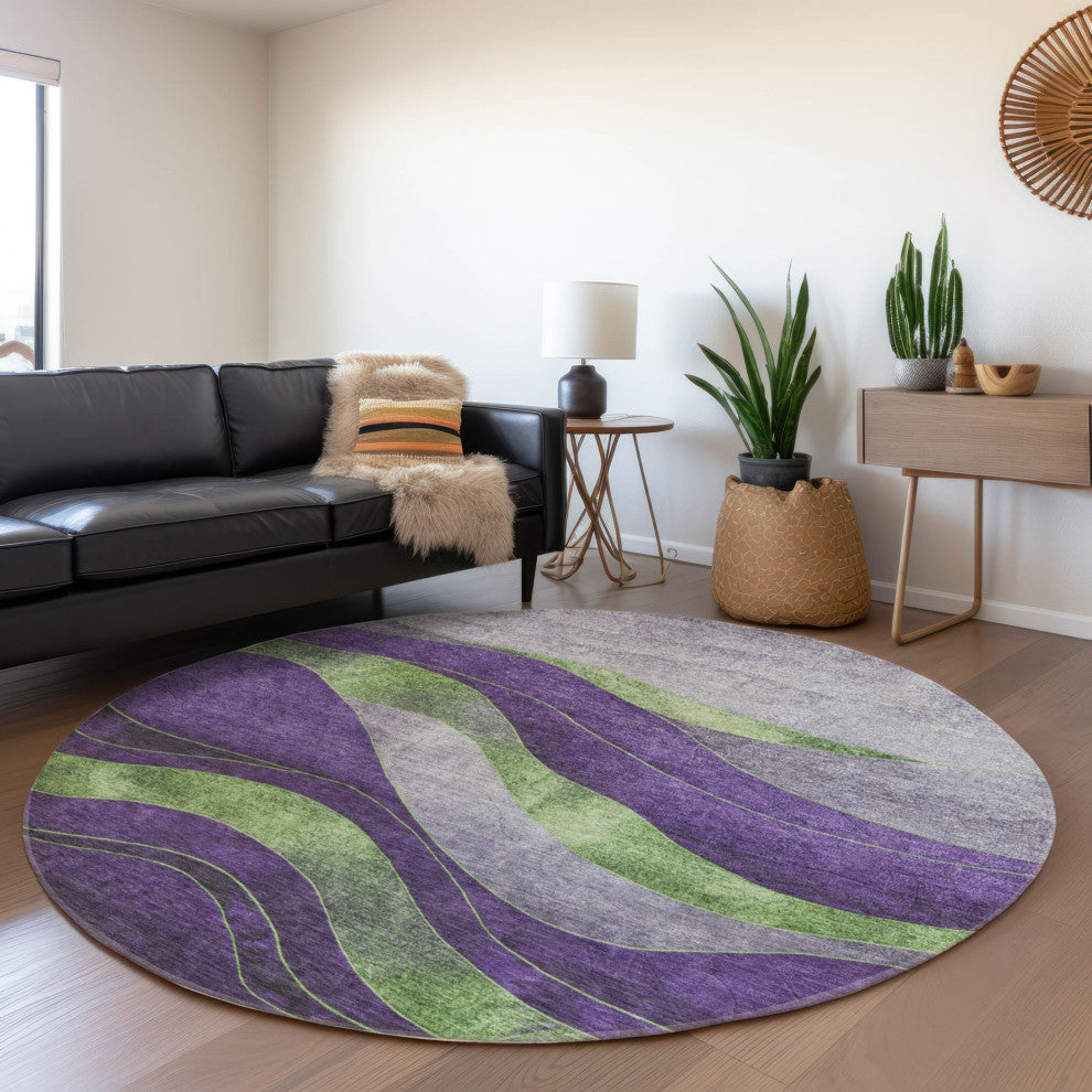 Machine Washable Indoor/Outdoor Chantille ACN1892 Purple 8' x 8' Round Rug