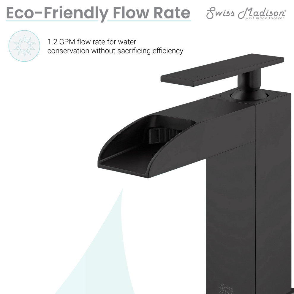 Concorde Single Hole, Waterfall Bathroom Faucet, Matte Black