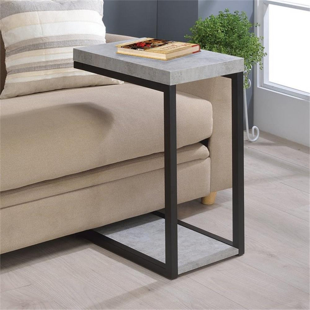 Home Square Contemporary Faux Cement End Table in Black - Set of 2