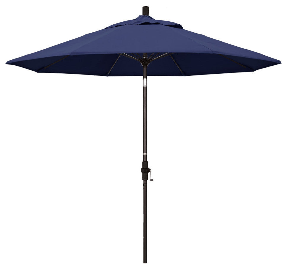9' Bronze Collar Tilt Lift Fiberglass Rib Aluminum Umbrella, Olefin, Navy Blue