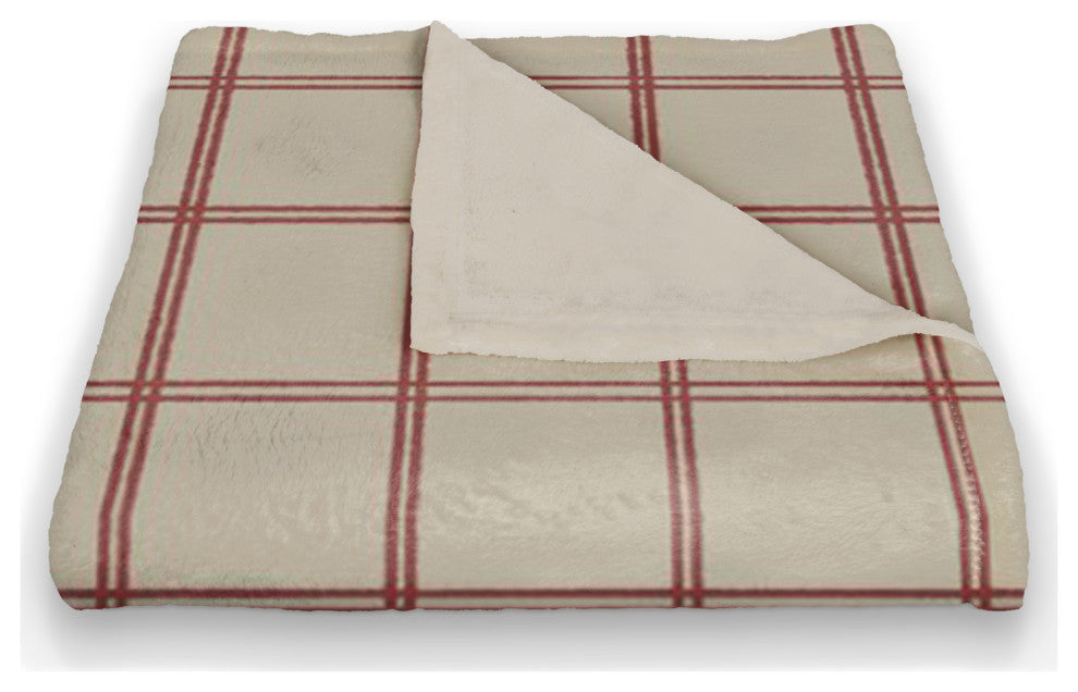 Cream and Red Check 50x60 Coral Fleece Blanket