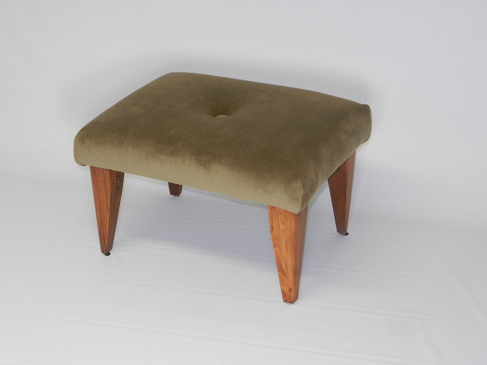 Tufted Suede Footstool, Olive