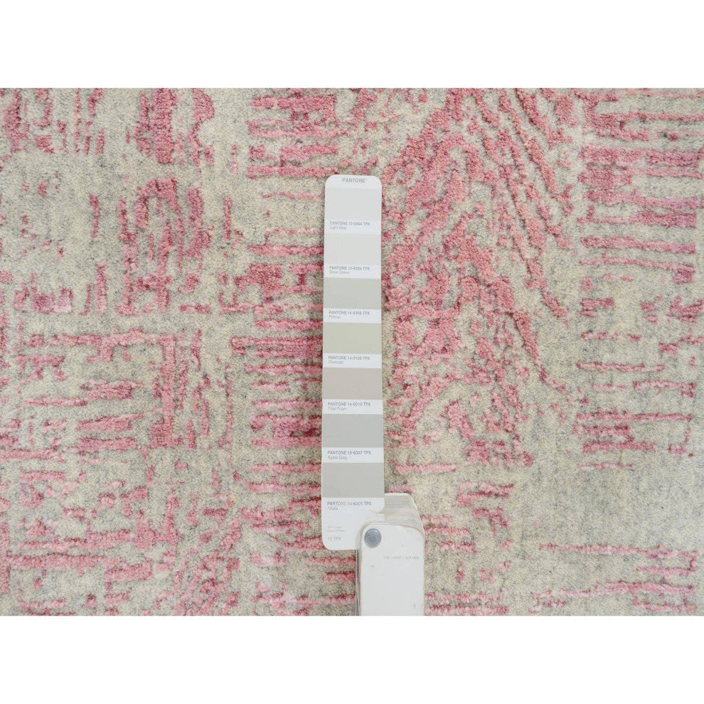 Rose Pink, Wool and Art Silk, Jacquard Hand Loomed, Runner Rug, 2'6"x10'0"