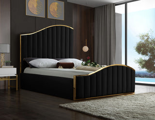 Jolie Black Velvet King Bed, Black, Queen