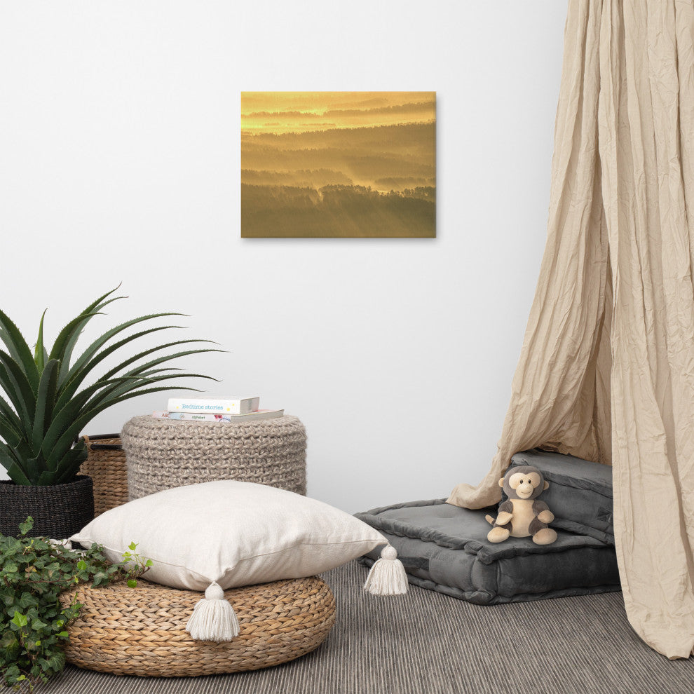 Golden Mist Valley - Hills & Mountain Range Landscape Canvas Prints, 18" X 24"