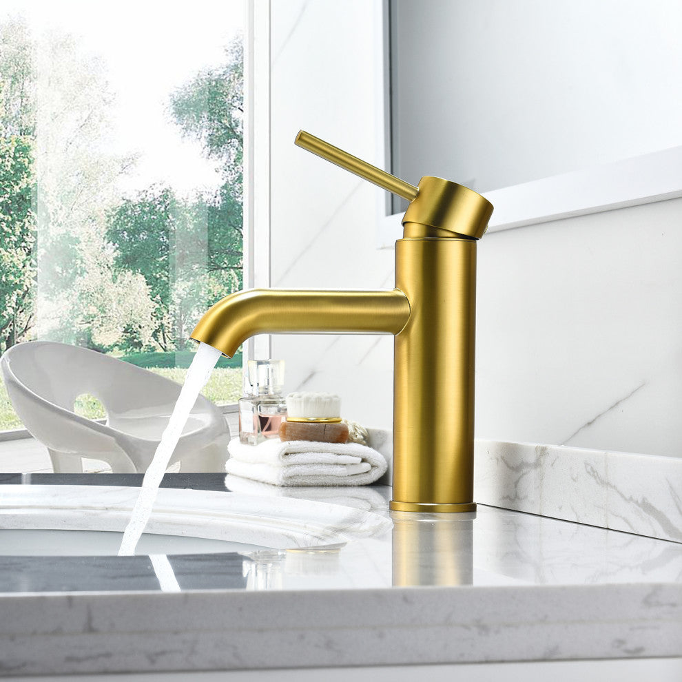 Tubize Single Hole Single-Handle Bathroom Faucet, Brushed Gold