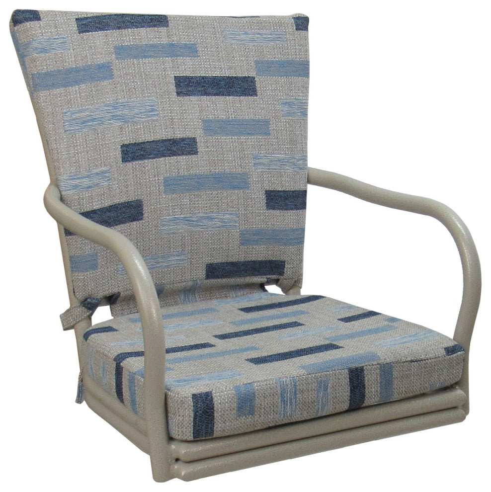 Outdoor Patio Swivel Bar Stool Ofir with Arms, B-W Blue Beige - Beige, 30"